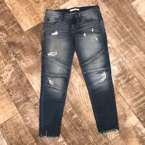 Moto distressed skinny denim jean 27